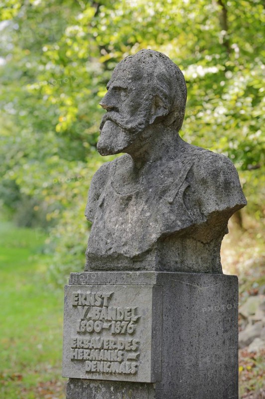 Bust of Ernst von Bandel the builder of the Hermann monument, Detmold, Teutoburg Forest, North Rhine-Westphalia, Germany, Europe