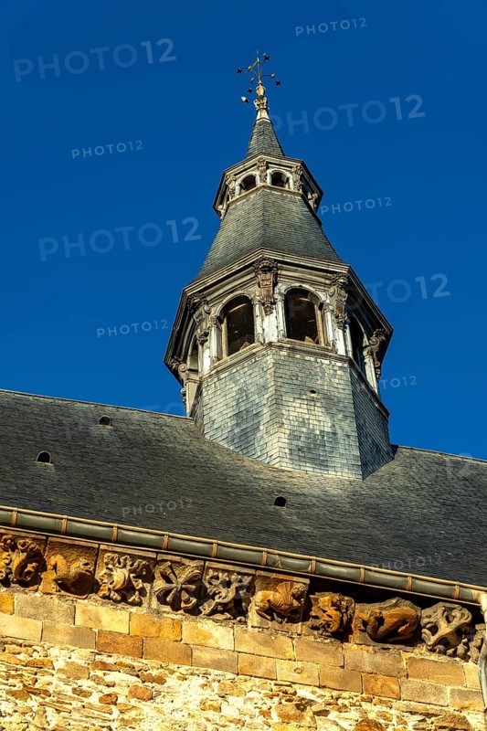 Vic le Comte. Bell tower of Saint-Pierre church. Puy de Dome department. Auvergne-Rhone-Alpes. France