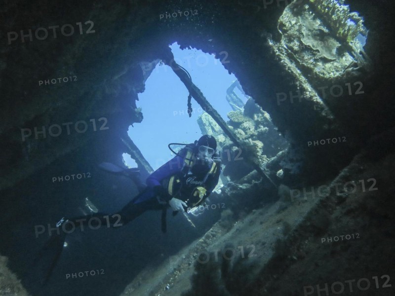 Diver in the wreck of the Giannis D., Red Sea, Egypt, Africa