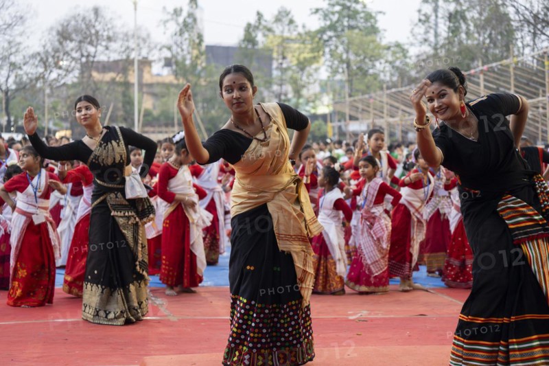 Instructorsdance Bihu, as she teach participants during a Bihu dance workshop, ahead of Rongali Bihu festival, in Guwahati, Assam, India on 6 April 2024. Bihu dance is a traditional dance form from the state of Assam, associated with the Bihu festival, which marks the beginning of the Assamese New Year