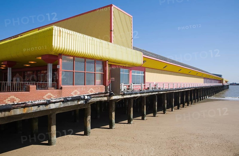 Yellow pier building at Walton on the Naze, Essex, England, United Kingdom, Europe