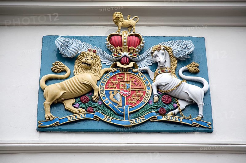 Royal Coat of Arms, Dieu et mon droit, Falmouth, Cornwall, England, UK