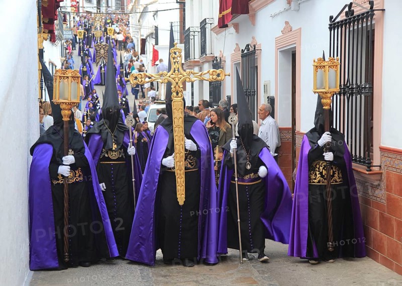Easter Christian religious procession through streets of Setenil de las Bodegas, Cadiz province, Spain, Europe
