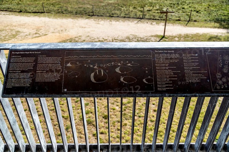 Information panel diagram of Anglo-Saxon royal burial ground, Sutton Hoo, Suffolk, England, UK