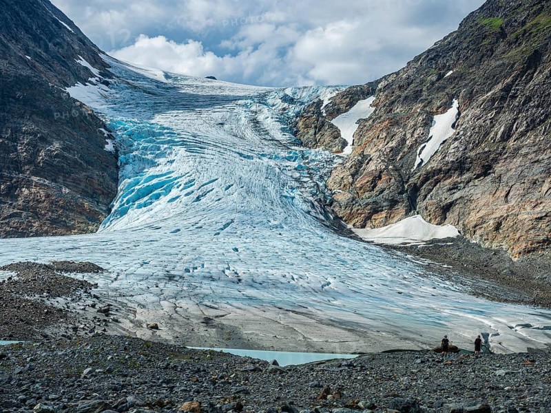 Glacier Steindalsbreen, glacier tongue, valley Steindalen, Lyngen alps, south of Lyngseidet, Troms county, Norway, Europe
