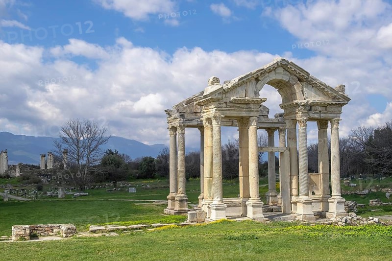 Tetrapylon or propylon in the ancient archaeological site of Aphrodisias, Geyre, Karacasu, Aydin, Western Turkey, Turkey, Asia