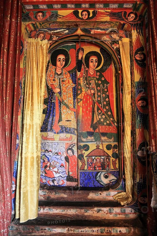 Ahamra region, Azoa Maryam round church on the Zeghie peninsula in Lake Tana, Lake Tsana or Lake Dembea, mural painting, Ethiopia, Africa