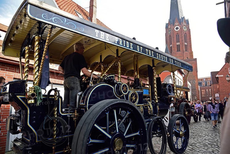 Europe, Germany, Lower Saxony, Hamburg Metropolitan Region, Hanseatic City of Buxtehude, Steampunk Festival, elements of steampunk are steam- and cogwheel-driven mechanics, Victorian style of dress, steam locomotive by R. Carrett & Son Ltd, Leiston Works, England, Hamburg, Hamburg, Federal Republic of Germany, Europe
