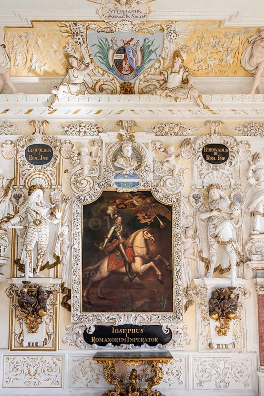Detailed view of the baroque reception hall with wall painting, Salem Castle, former imperial abbey, former monastery of the Cistercian order, Salem, Lake Constance, Lake Constance district, Baden-Württemberg, Germany, Europe