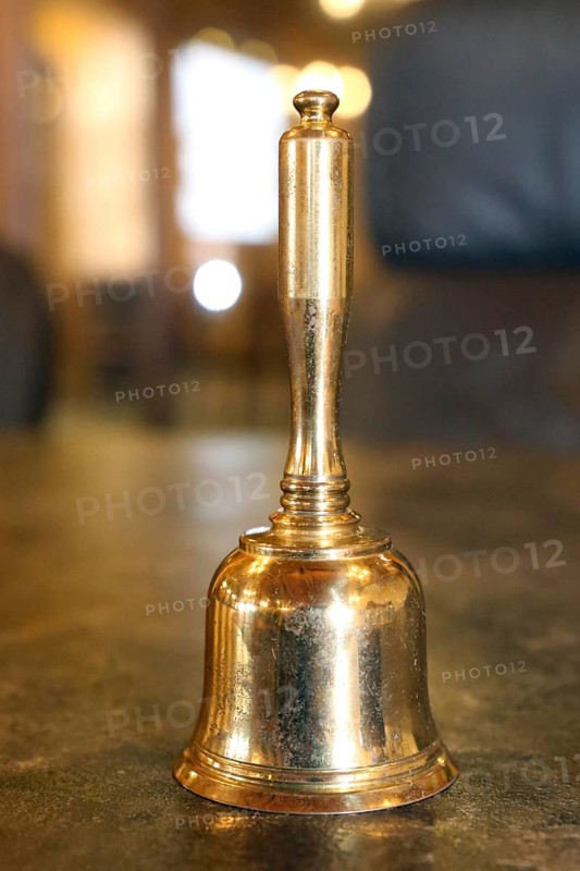 Close-up of a hand bell used, for example, in meetings, committees or courtrooms (here: council chamber of the municipality of Mutterstadt, Rhineland-Palatinate)