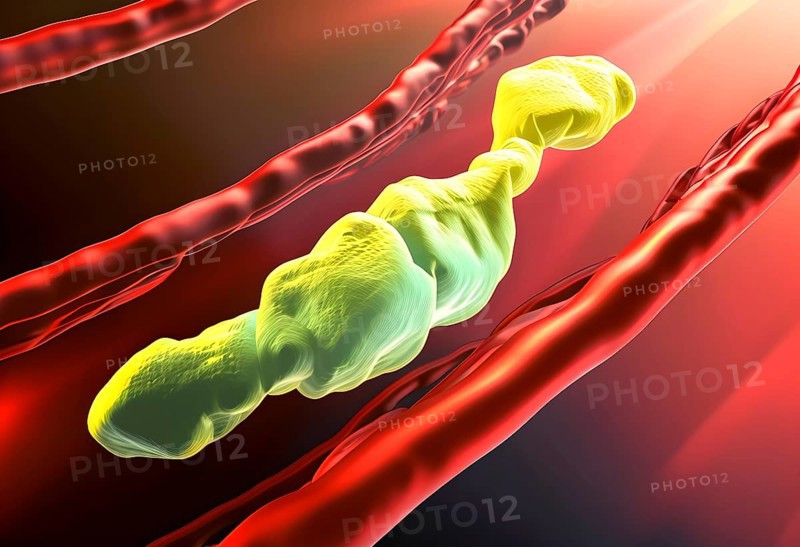 Three dimensional render of cholesterol in blood stream, AI generated