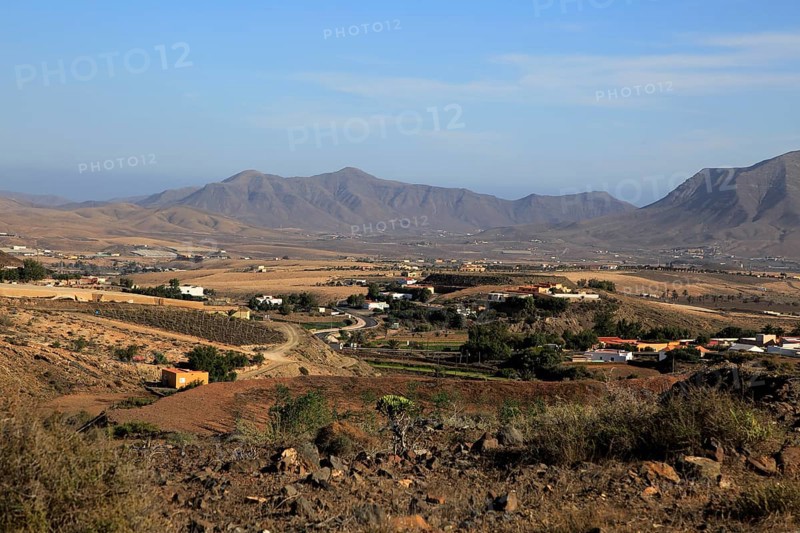 Overview of village and countryside, Cardon, Fuerteventura, Canary Islands, Spain, Europe