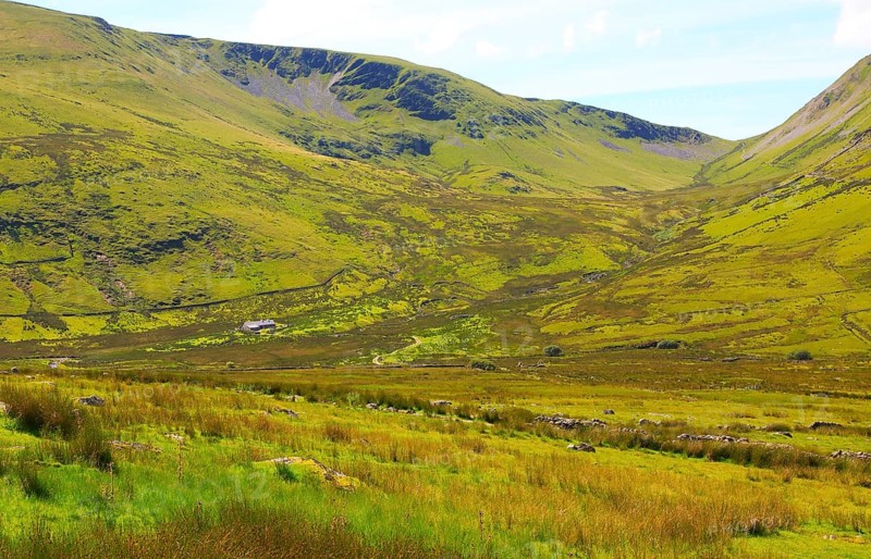 Upland landscape view to Foel Gron mountain, Mount Snowdon, Gwynedd, Snowdonia, north Wales, UK