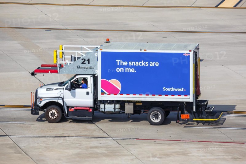 A catering truck with Southwest Airlines aircraft food at Dallas Airport, USA, North America