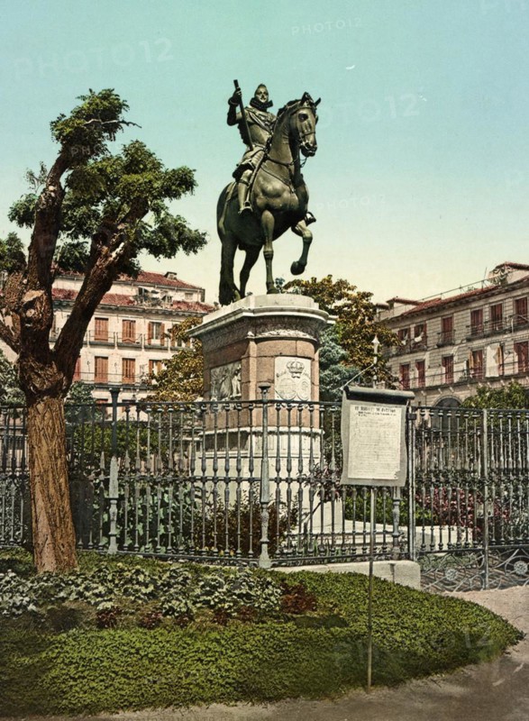 Monumento de Felipe III, Madrid, Spain, c. 1890, Historical, digitally restored reproduction from a 19th century original, Europe