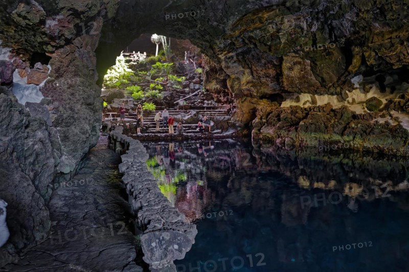 Lava tunnel, Jameos del Agua art and cultural site, designed by artist César Manrique, Lanzarote, Canary Islands, Canary Islands, Spain, Europe