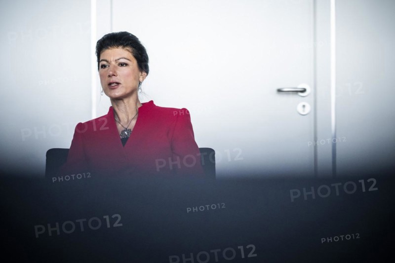 Sahra Wagenknecht is a member of the German Bundestag and founder of the BSW party, pictured here in front of her office in the German Bundestag in Berlin, 10 April 2024