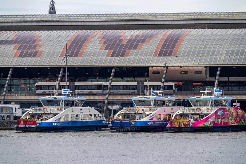 GVB ferries for pedestrians and cyclists across the river Ij, to Amsterdam Centraal station, free of charge, to the eastern neighbourhoods, Netherlands