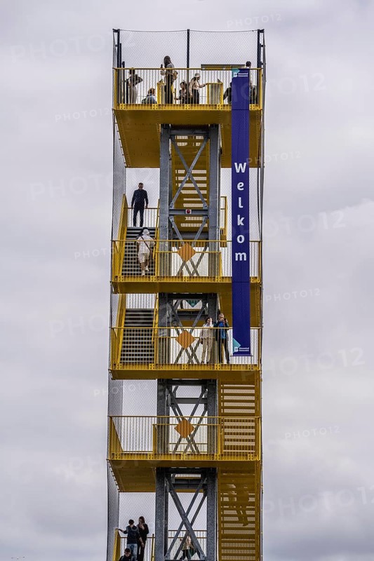 Temporary observation tower at the historic Binnenhof, during renovation work, seat of the Dutch government, in the city centre of The Hague, Netherlands
