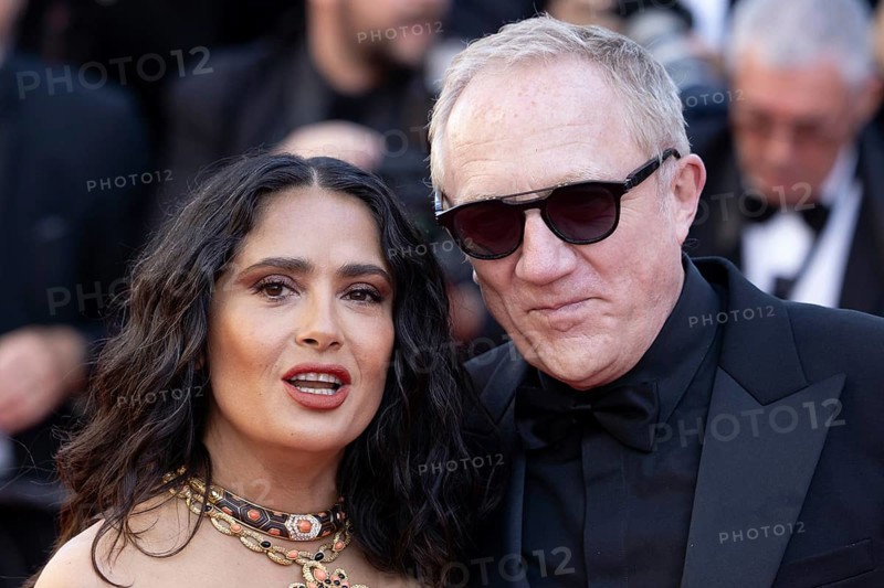 Cannes, France, 18.5.2024: Salma Hayek and Francois-Henri Pinault at the premiere of Emilia Perez on the red carpet of the Palais des Festivals during the 77th Cannes International Film Festival. The 77th Cannes International Film Festival will take place from 14 to 25 May 2024, Europe