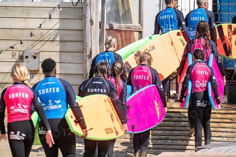 Course for surfers, surfing beginners, on the beach of Scheveningen, Netherlands