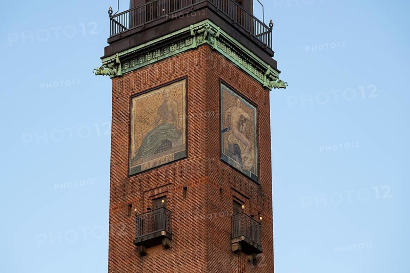 Tower of the Scandic Palace Hotel with mosaics, on City Hall Square, Copenhagen, Denmark, Europe