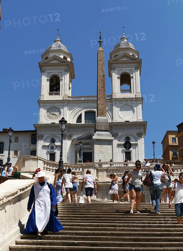 Spanish Steps and the church Santissima Trinita dei Monti, Santa Trinita dei Monti or Santissima Trinita al Monte Pincio, Holy Trinity on Mount Pincio, and the Obelisco Sallustiano, Rome, Italy, Europe