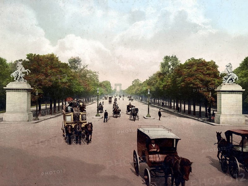 Avenue des Champs Elysees, Paris, France, 1890, Historic, digitally restored reproduction from a 19th century original, Record date not stated, Europe