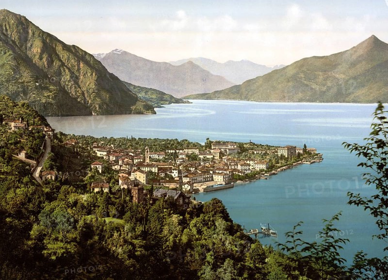 Menaggio, General view, Lake Como, Italy, Historical, digitally restored reproduction from a 19th century original, 1880, Record date not stated, Europe