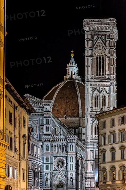 Cathedral of Santa Maria del Fiore, old town, Duomo, night shot, at night, illuminated, city trip, tourism, Florence, Italy, Europe