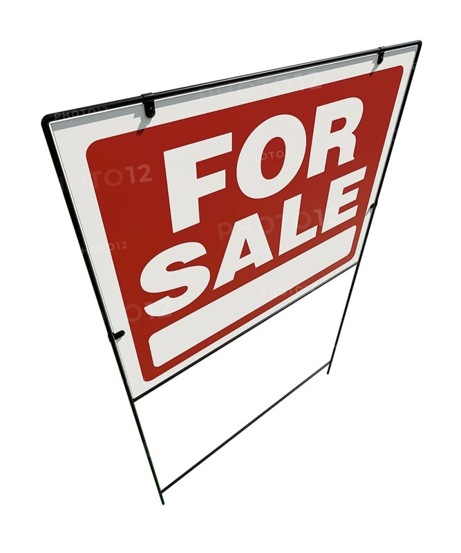 Right facing for sale real estate yard sign isolated on a white background