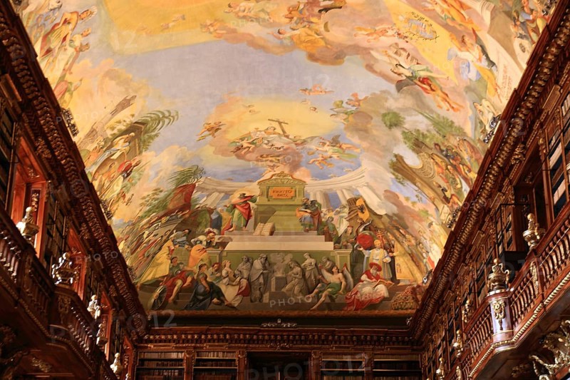 Monastery Library, Philosophical Hall with ceiling painting in the Strahov Praemonstratensian Monastery, Prague, Czech Republic, Europe
