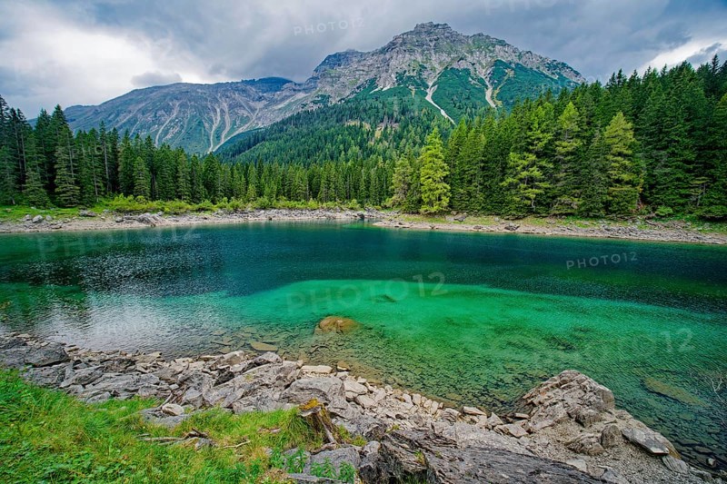 Obernberger See, mountain lake, landscape of the Stubai Alps, weather mood, cloud mood, Obernberg am Brenner, Tyrol, Austria, Europe
