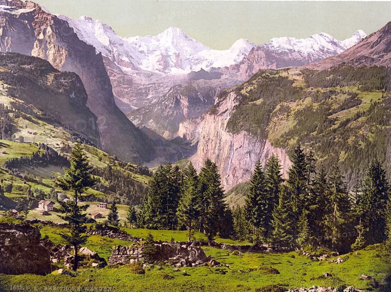 Breithorn from Wengen, Bernese Oberland, Switzerland, Historic, digitally restored reproduction from a 19th century original, Record date not stated, Breithorn from Wengen, Bernese Oberland, Switzerland, Historic, digitally restored reproduction from a 19th century original, Record date not stated, Europe