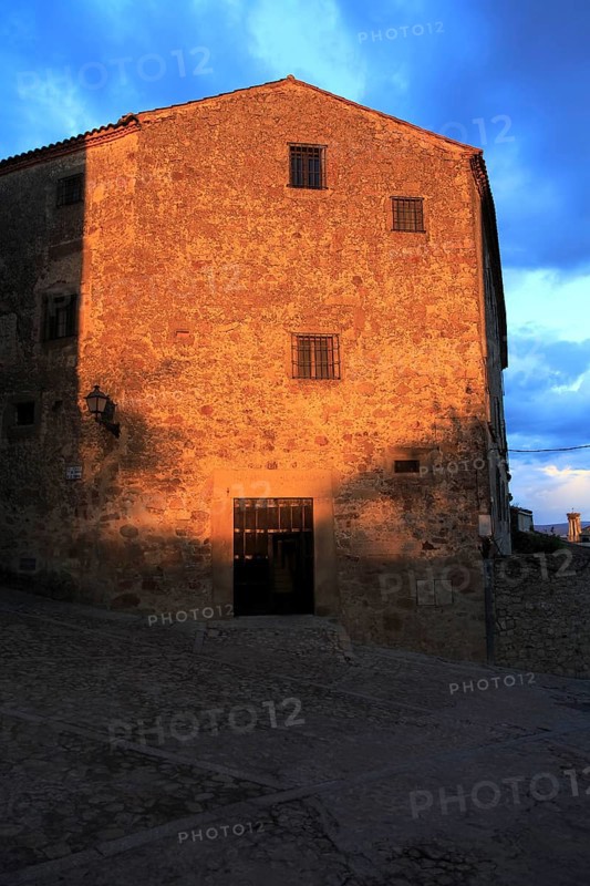 Late evening sunshine on historic monastery building medieval town of Trujillo, Caceres province, Extremadura, Spain, Europe