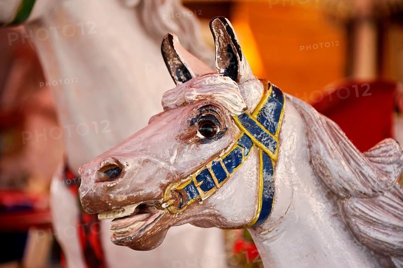 Animal figure, wooden horse, wooden horse in an old carousel, historic Oktoberfest, Oktoberfest, Munich, Upper Bavaria, Bavaria, Germany, Europe