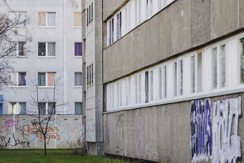 Prefabricated buildings, photographed in the Berlin district of Lichtenberg in Berlin, 29/02/2024