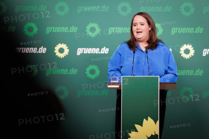 Ricarda Lang, Federal Chairwoman of Bündnis 90/Die Grünen, recorded during a press conference in Berlin, 8 April 2024