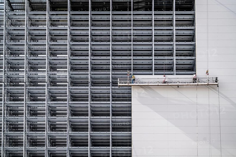 Construction of a high-bay warehouse, storage system for high space utilisation, in steel construction, North Rhine-Westphalia, Germany, Europe