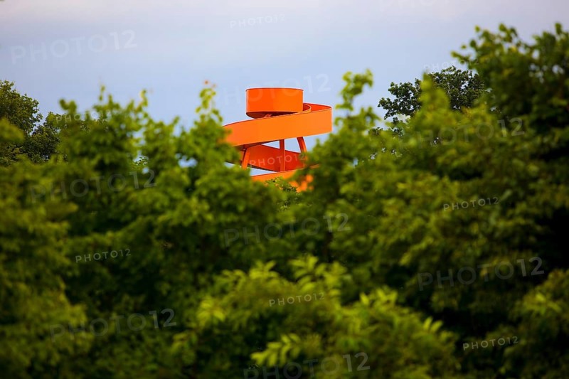 Stairway to nowhere, slag heap sign and viewpoint on the Kissinger Höhe, Hamm, Ruhr area, North Rhine-Westphalia, Germany, Europe