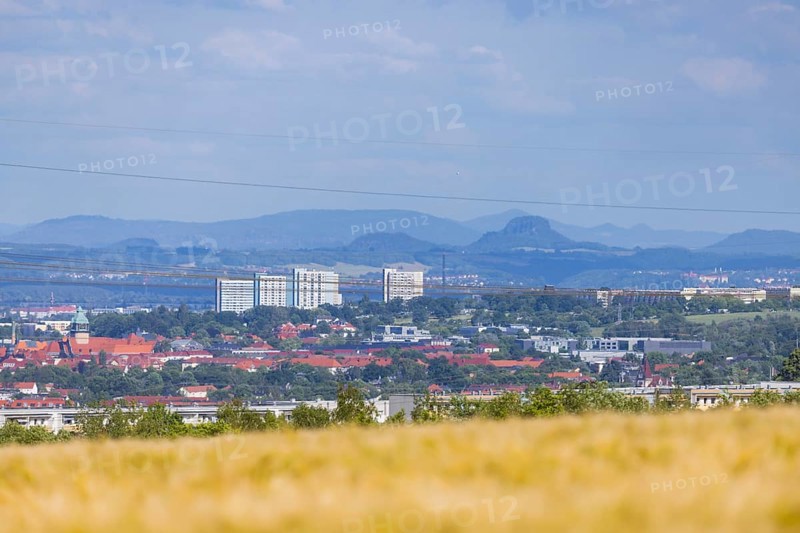 Cityscape Dresden, Unicampus, court, Zschertnitz and Saxon Switzerland with the Lilienstein, distant view of Dresden seen from the west, Dresden, Saxony, Germany, Europe