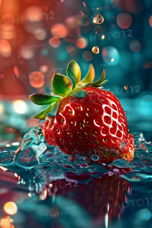 AI generated surreal food art blending a glistening strawberry with dragon scales texture