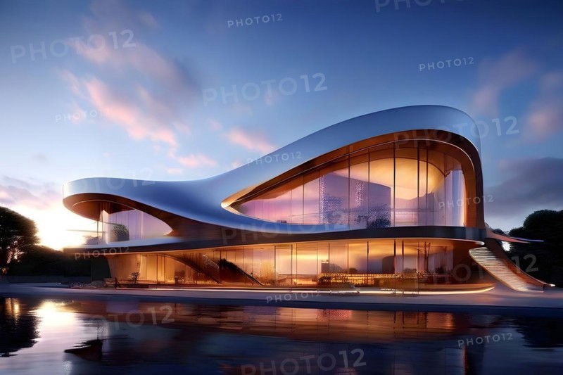 KI generated architectural structure melding computer aided design illustrations with genuine photoelements, AI generated
