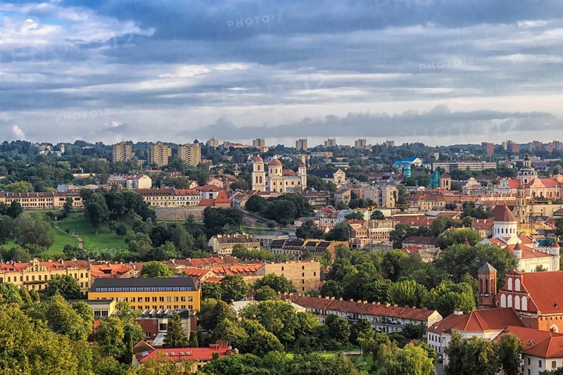 Evening panorama of the city. The historic center of Vilnius