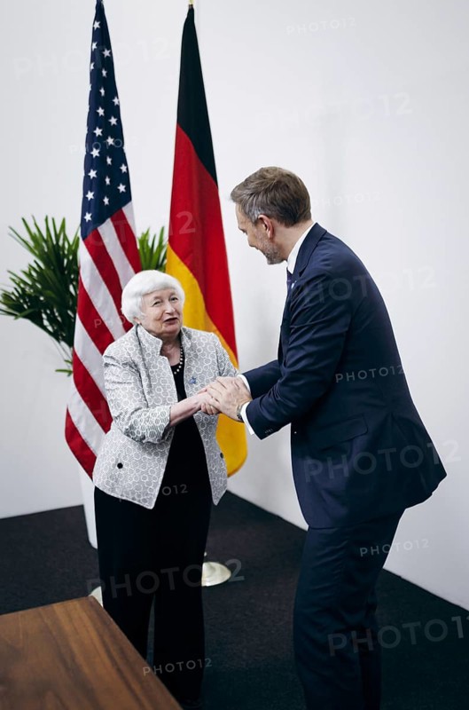 Christian Lindner (FDP), Federal Minister of Finance, meets Janet Yellen, Secretary of the Treasury of the United States of America for a discussion at the G20, G7 Finance Ministers and Central Bank Governors Meeting, in Sao Paulo, 28 February 2024. Photographed on behalf of the Federal Ministry of Finance (BMF)