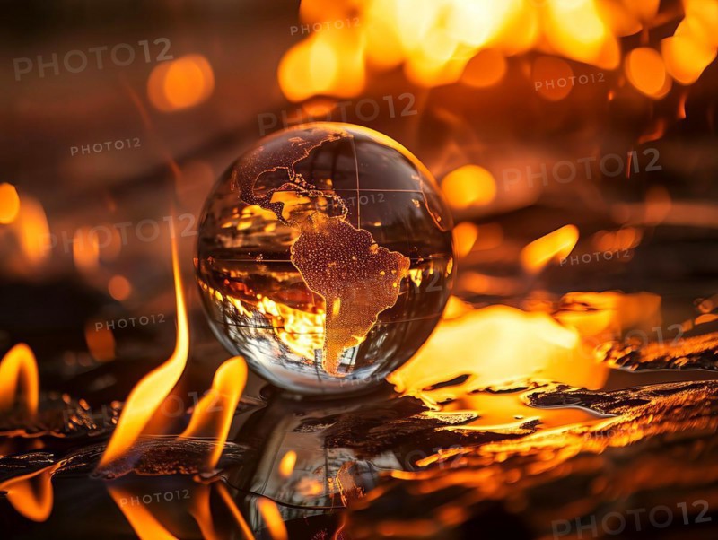 Burning globe, a concept of climate change, global warming and wildfires raging on earth, AI generated