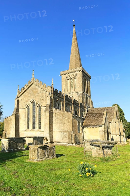 Church of Saint Mary the Virgin with steeple, Bishops Cannings, Wiltshire, England, UK