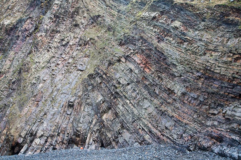 Complex folding of sedimentary rock strata in coastal cliffs at Hartland Quay, north Devon, England, United Kingdom, Europe