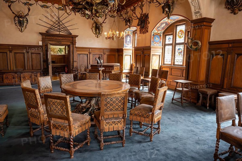Medieval-style dining room of King Karl Friedrich Alexander of Württemberg in Bebenhausen Hunting Lodge, former Cistercian abbey, Tübingen district, Baden-Württemberg, Germany, Europe