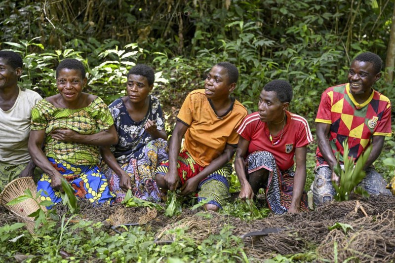Pygmies of the Baka or BaAka people swear to hunt, hunting magic, net hunting, Dzanga-Sangha Special Dense Forest Reserve, Sangha-Mbaéré Prefecture, Central African Republic, Africa